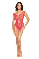 Seamless Watermelon Garter Teddy Lingerie With Rhinestone Accents Teddies